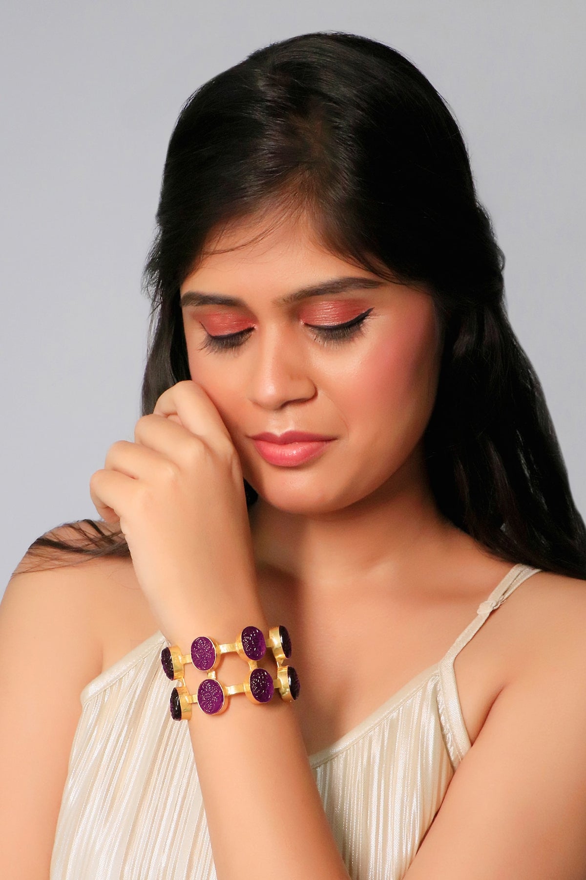 Carved Stone Double Layered Hand Cuff 