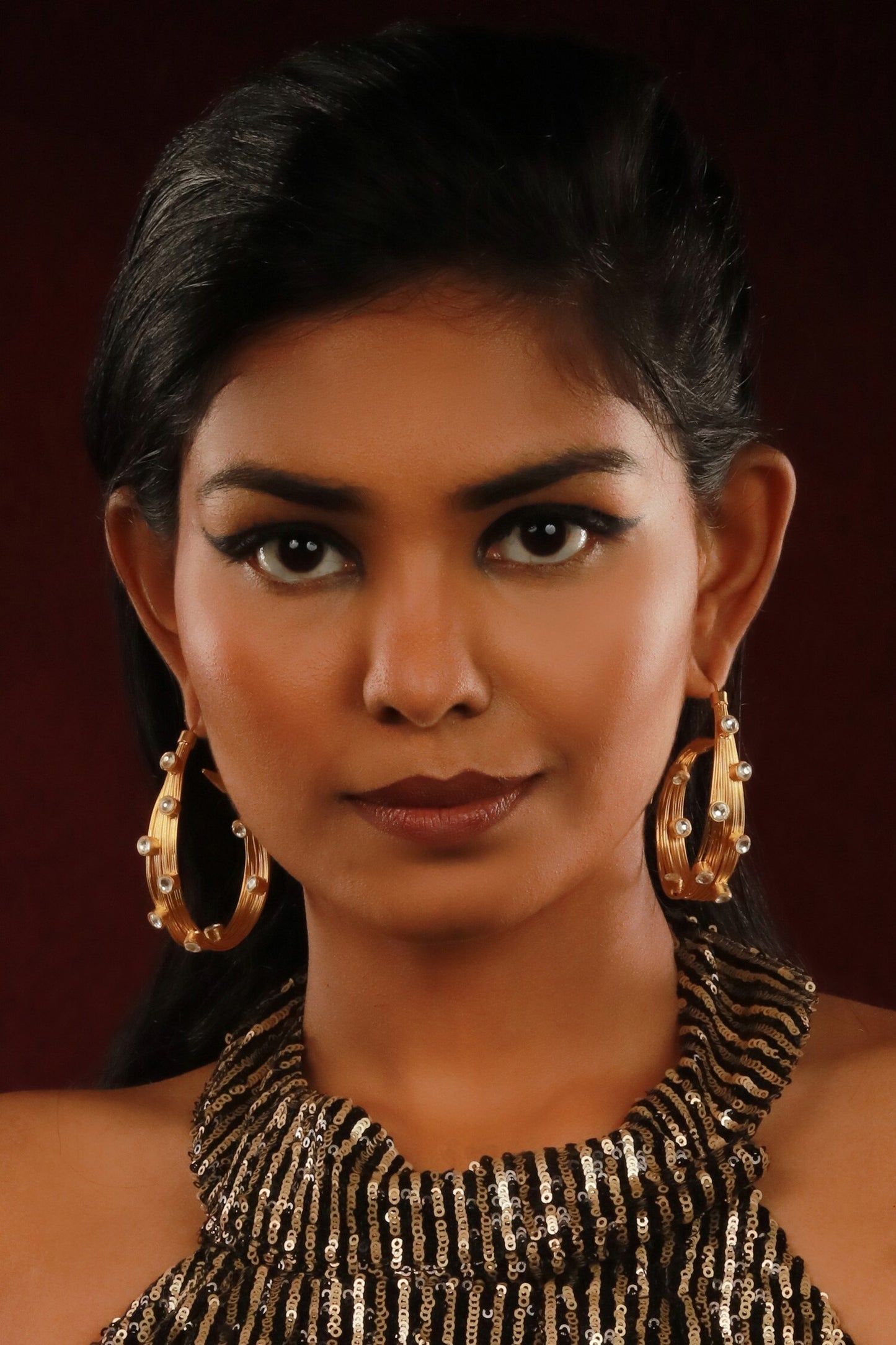 Stones Embellished Hoop Earrings 
