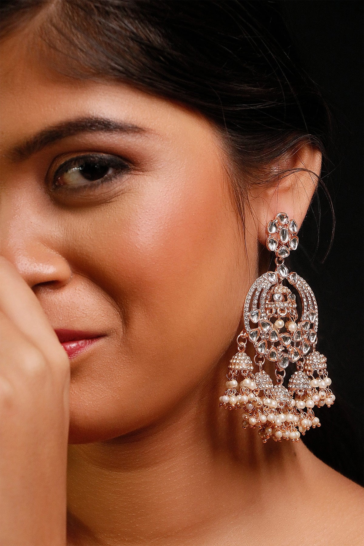 Kundan & American Diamond Pearl Jhumki Earring 