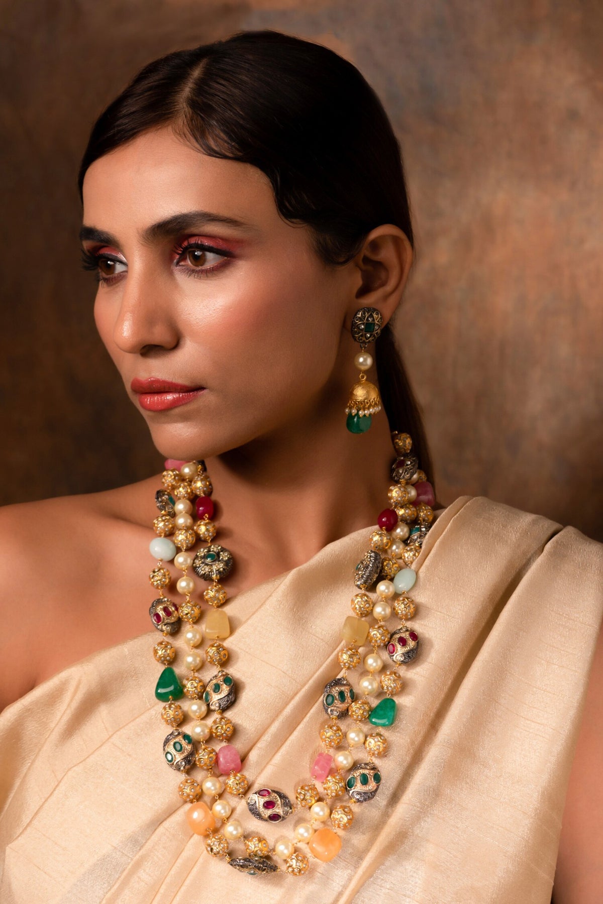 Multi Beaded Long Necklace Set 