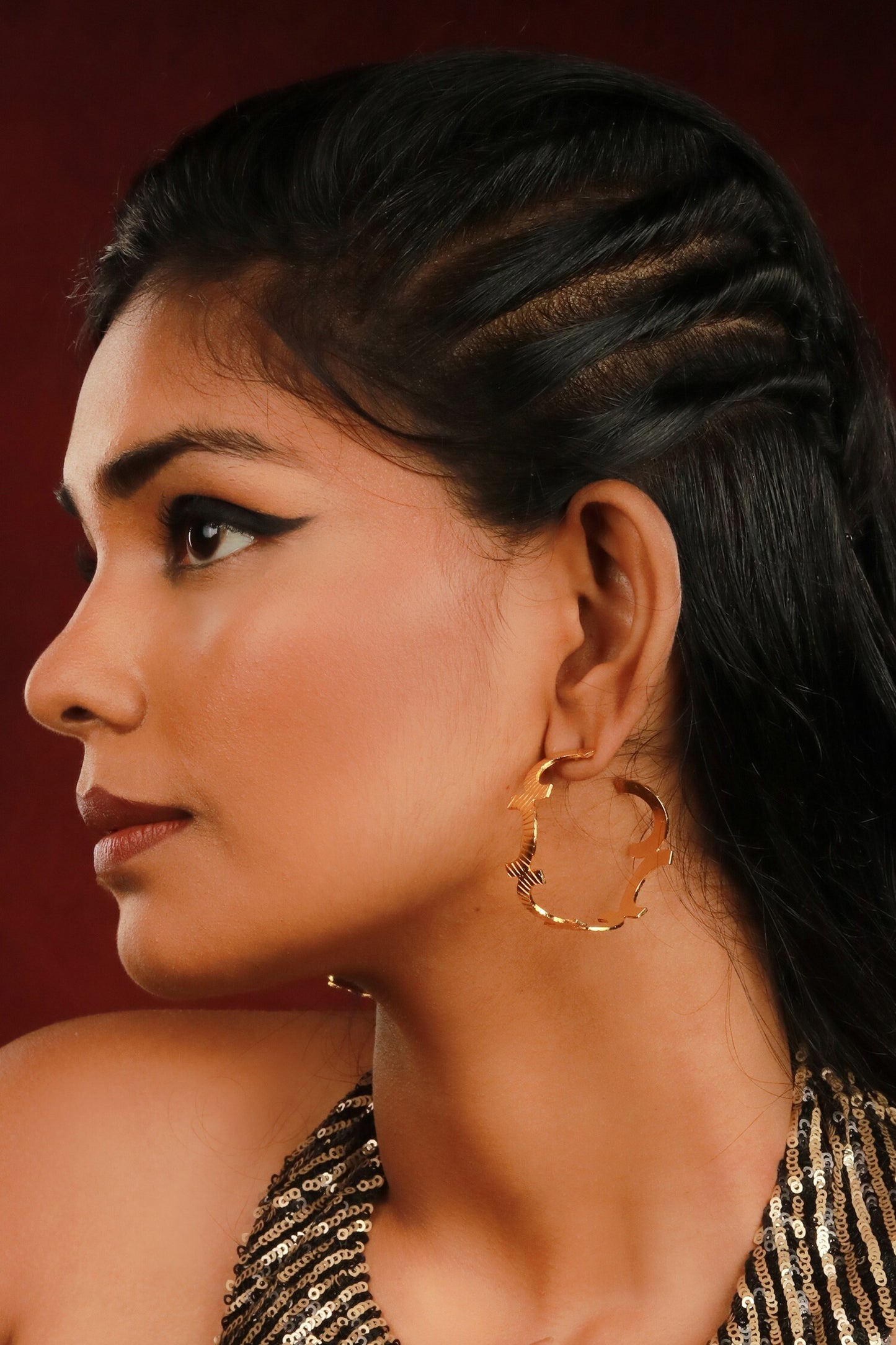 Textured C Shaped Hoop Earrings 