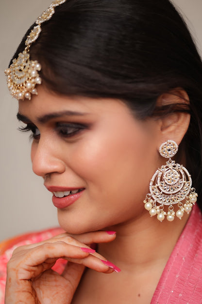 Pearl Drop Chandbalis With Maangtikka 