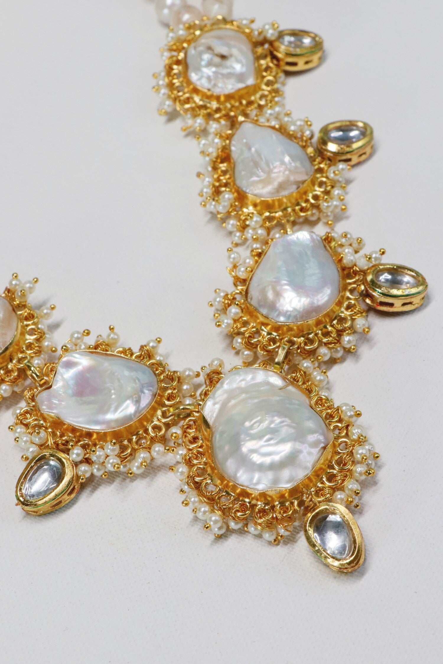 Gold Kundan Shell Pearl Necklace Set 