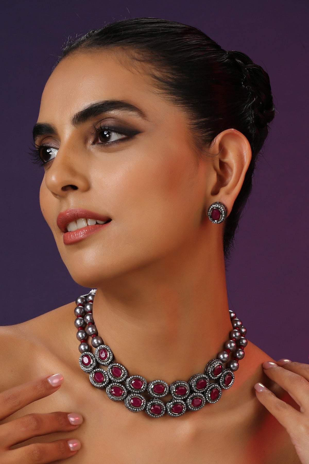 Stone Embellished Layered Choker Set 