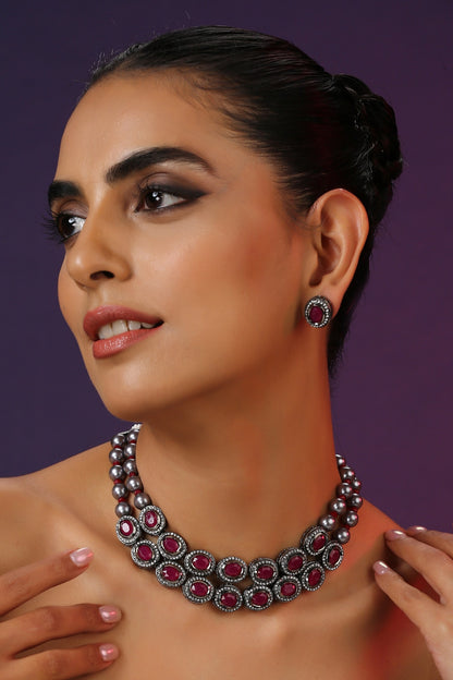 Stone Embellished Layered Choker Set 