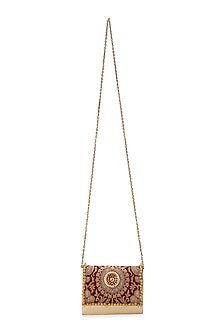Maroon Brocade & PU Kundan Embellished Handbag