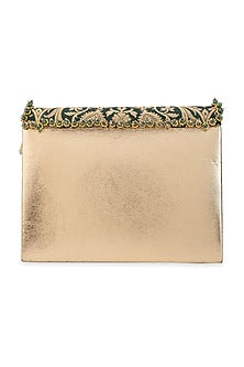 Green Brocade & PU Kundan Embellished Handbag