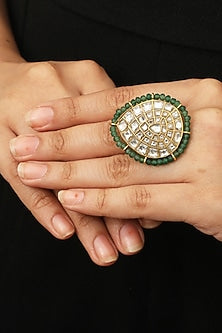 Gold Plated Sea Green Jadtar Stone Ring