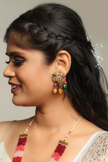 Navaratna Stone Embellished Necklace Set 