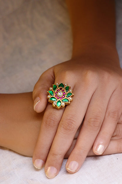 Lotus Shape Embellished Ring 