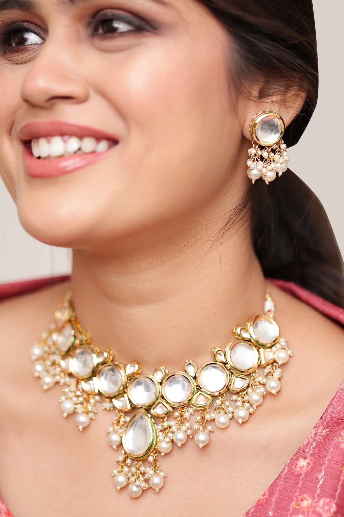 Kundan Stone Embellished Necklace Set 