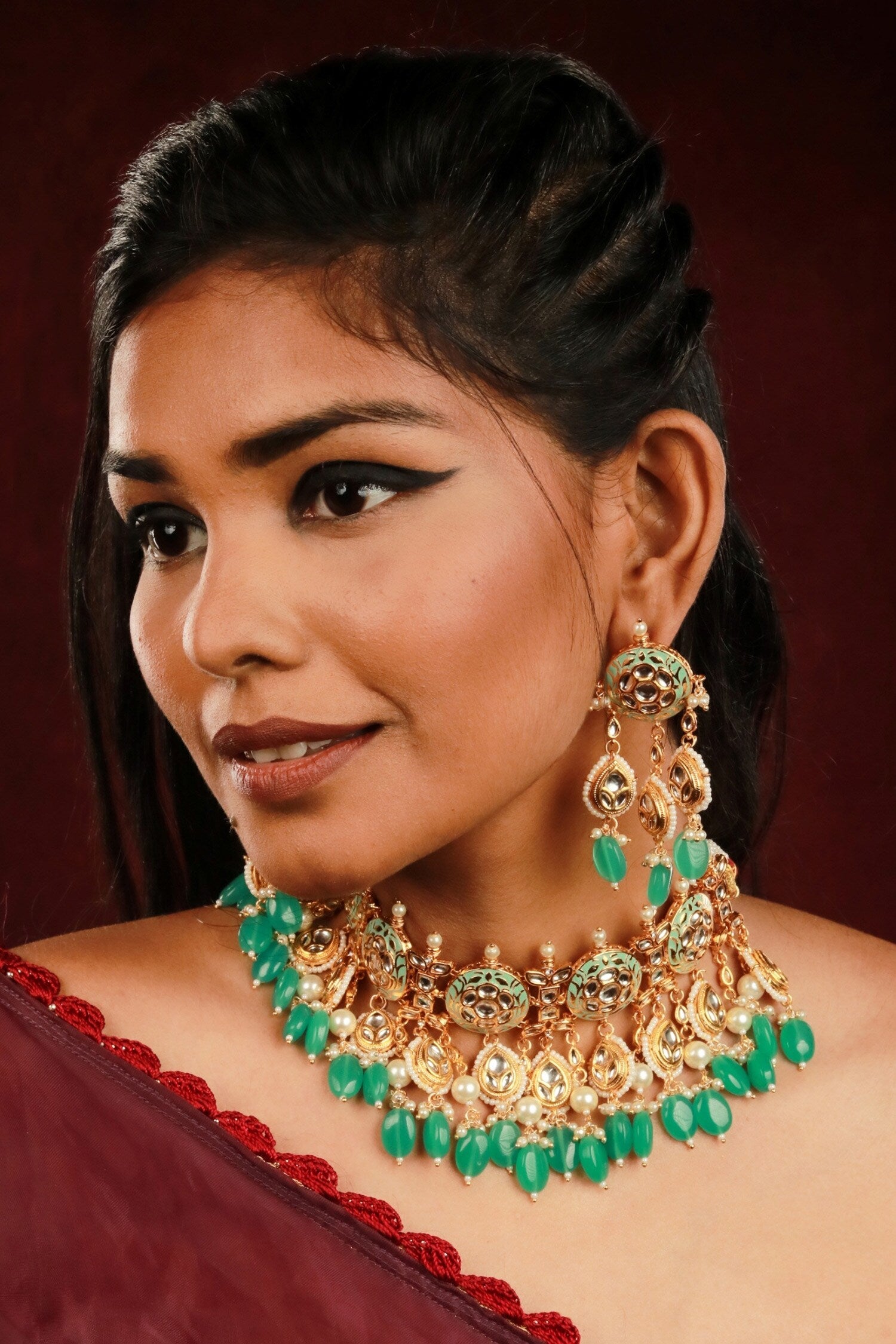 Handcrafted Stone Embellished Necklace Set With Maangtikka 