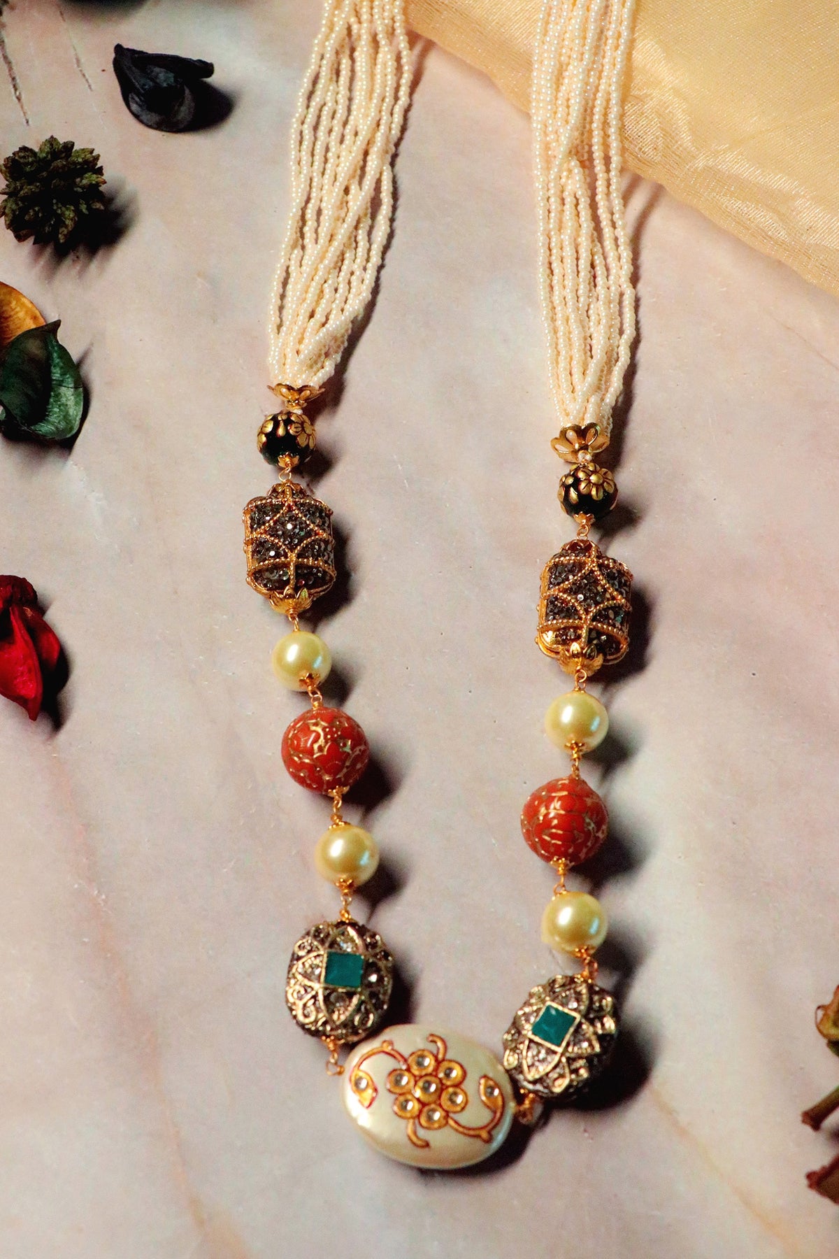 Layered Pearl & Stone Long Necklace 