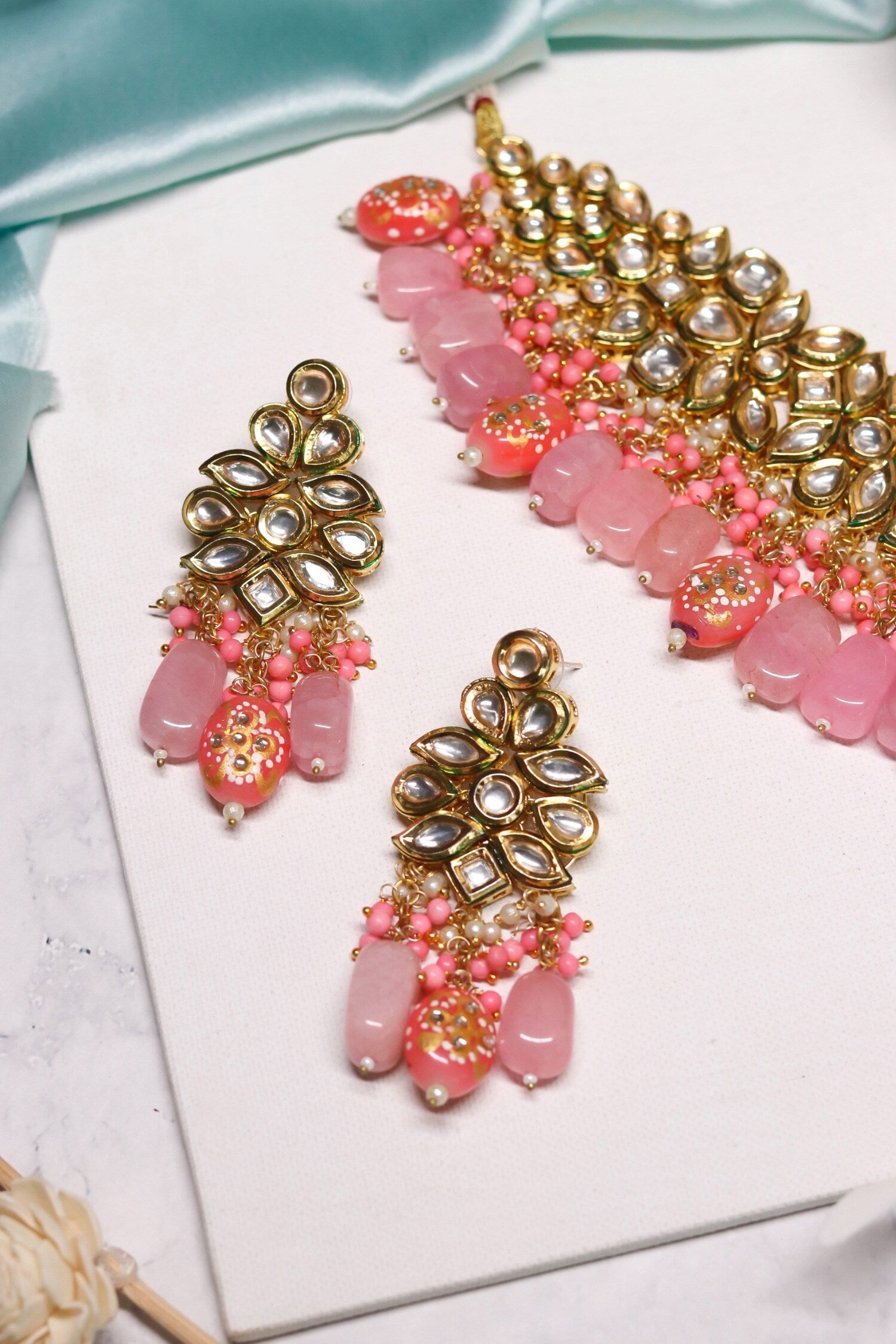 Abstract Stone Embellished Choker Necklace Set 
