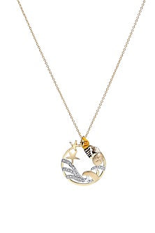 Two-Tone Finish Round-Shaped Diamond Ocean Life Pendant Necklace