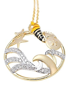 Two-Tone Finish Round-Shaped Diamond Ocean Life Pendant Necklace