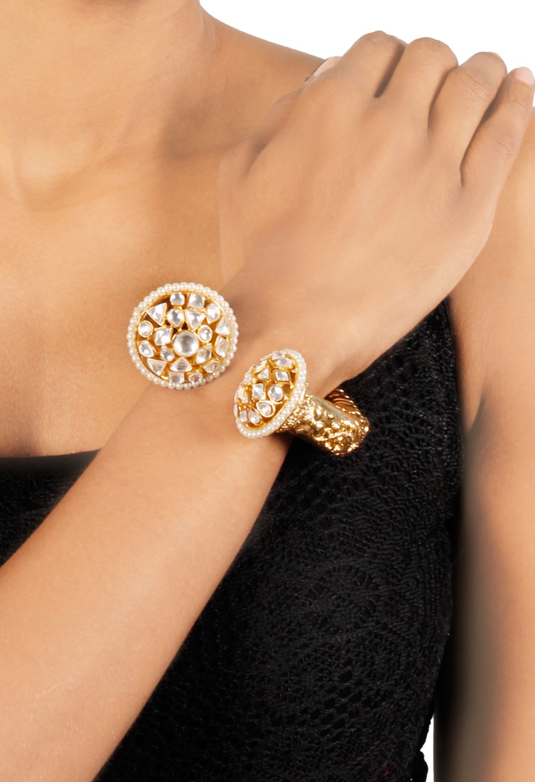 Kundan & Pearls Embellished Cuff 
