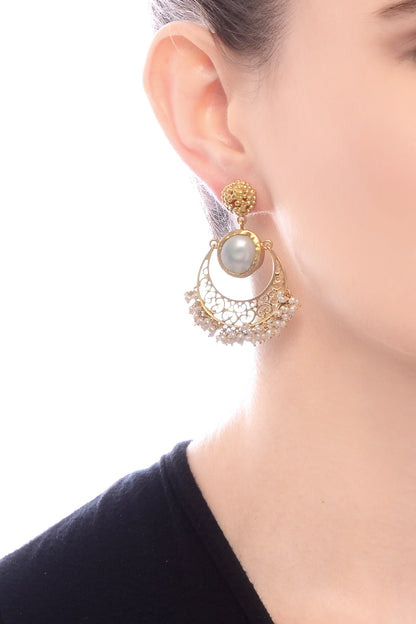 Gold Plated Pearl Stud Danglers 