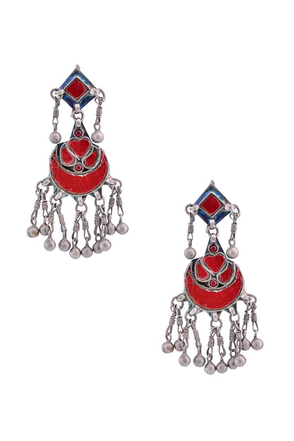 Antique silver drop earrings with enamel work 