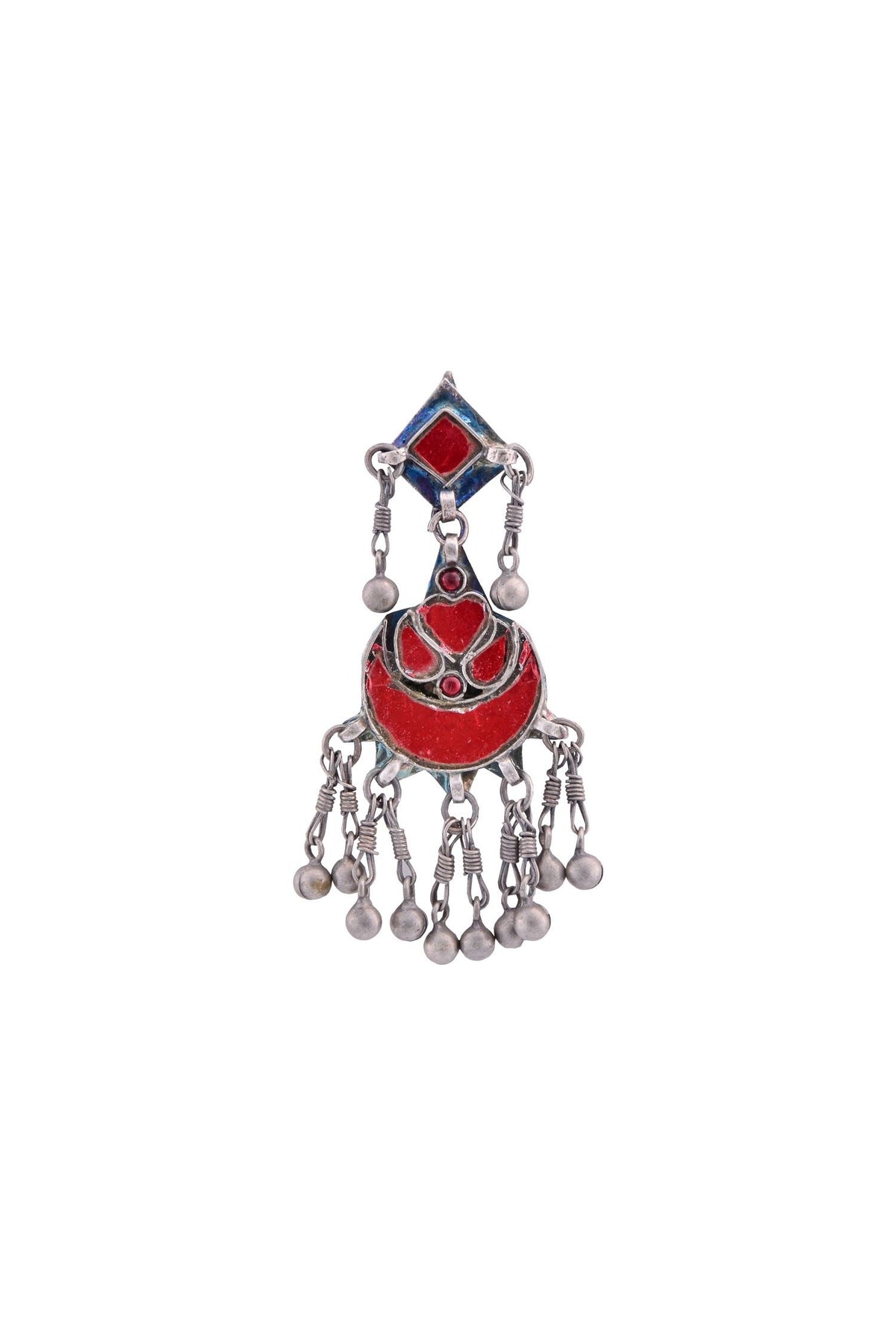Antique silver drop earrings with enamel work 