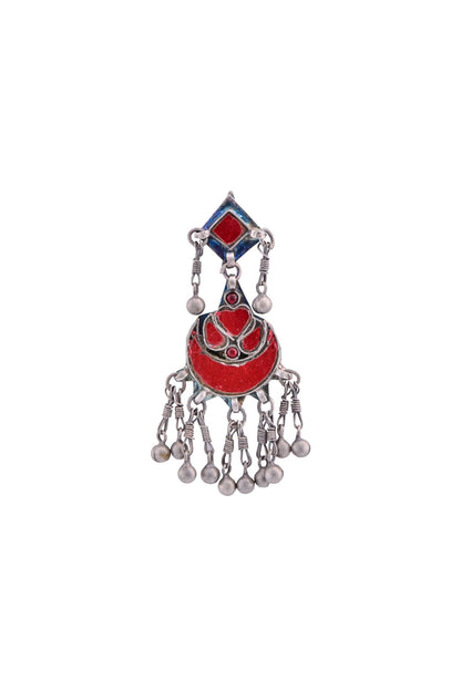 Antique silver drop earrings with enamel work 