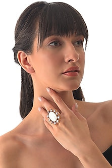 Gold Finish Amethyst & Mother Of Pearl Ring