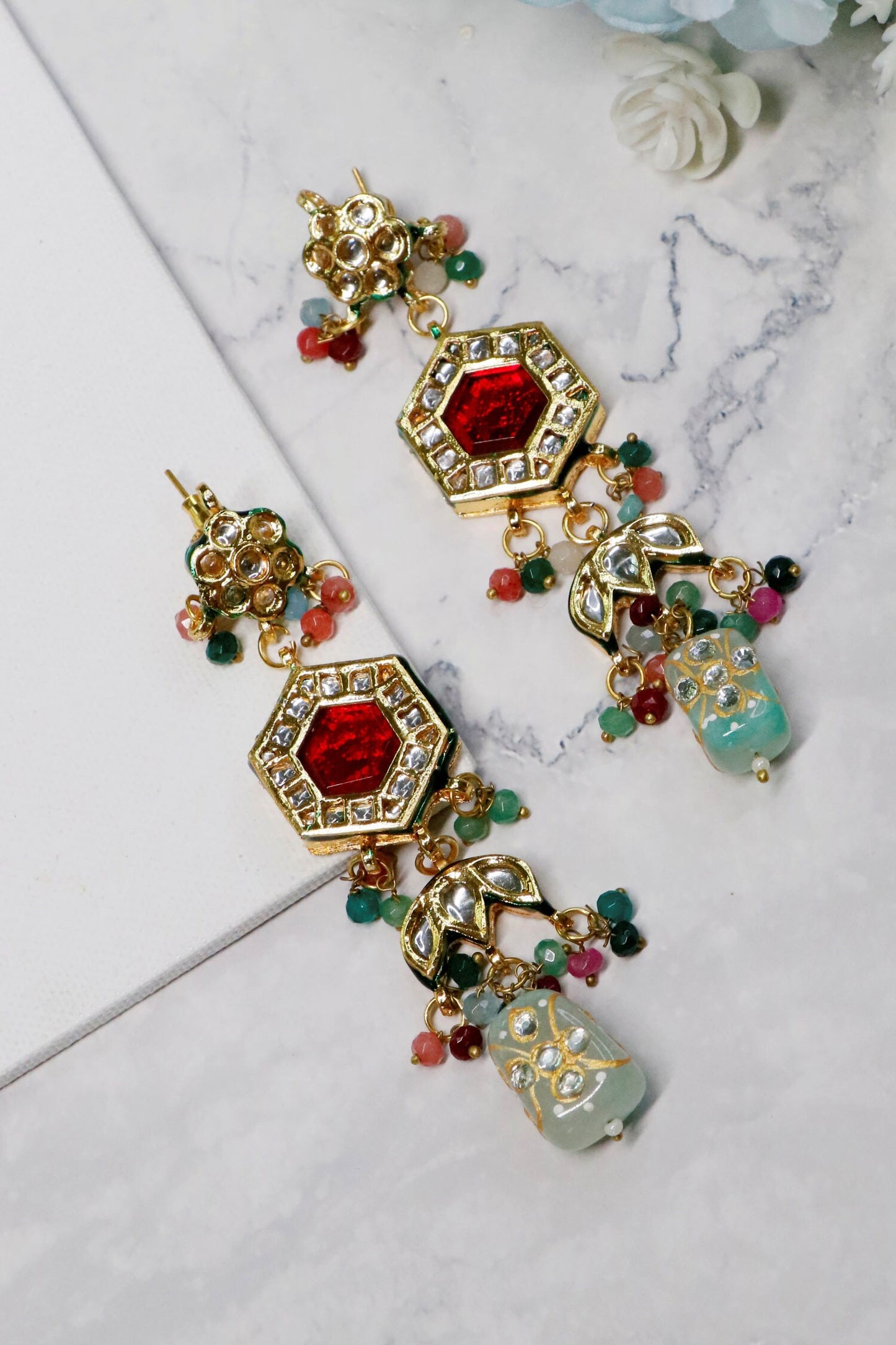 Gold Multi Color Navratna Choker Set 