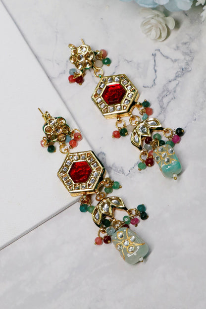 Gold Multi Color Navratna Choker Set 