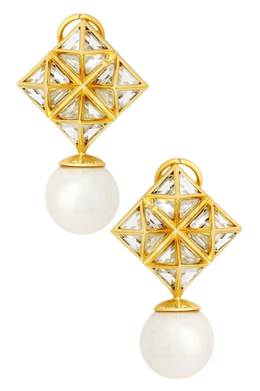 Pearl and mirror pyramid earrings 