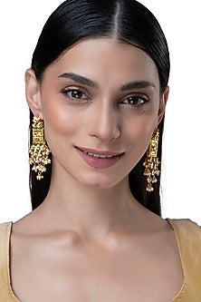 Gold Finish Motif & Kundan Polki Dangler Earrings