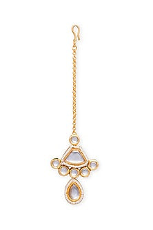 Gold Finish Kundan Polki & Motif Maangtikka