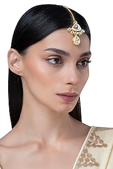 Gold Finish Kundan Polki & Motif Maangtikka