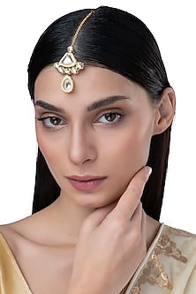 Gold Finish Kundan Polki & Motif Maangtikka