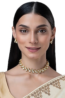 Gold Finish Kundan Polki & Multi-Colored Stone Necklace Set