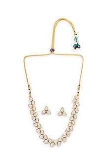 Gold Finish Kundan Polki & Multi-Colored Stone Necklace Set
