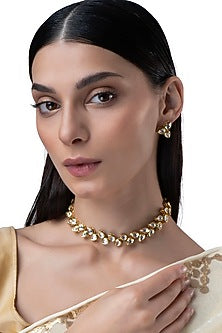 Gold Finish Kundan Polki & Multi-Colored Stone Necklace Set