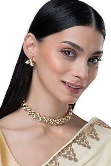 Gold Finish Kundan Polki & Multi-Colored Stone Necklace Set