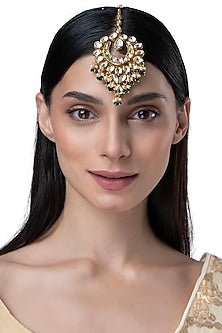 Gold Finish Kundan Polki & Pearl Maangtikka