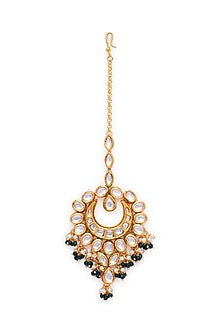 Gold Finish Kundan Polki & Pearl Maangtikka
