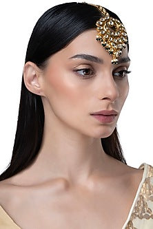 Gold Finish Kundan Polki & Pearl Maangtikka