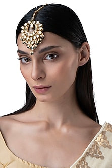 Gold Finish Kundan Polki & Pearl Maangtikka