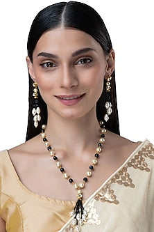 Gold Finish Kundan Polki & Pearl Necklace Set