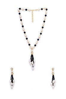 Gold Finish Kundan Polki & Pearl Necklace Set
