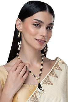 Gold Finish Kundan Polki & Pearl Necklace Set