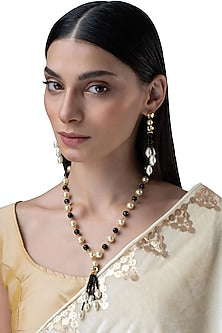 Gold Finish Kundan Polki & Pearl Necklace Set