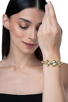 Gold Finish Kundan Polki Floral Bracelet