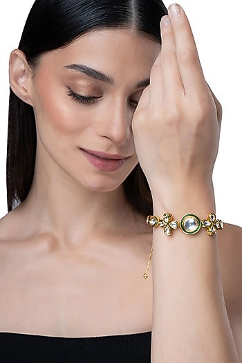Gold Finish Kundan Polki Floral Bracelet
