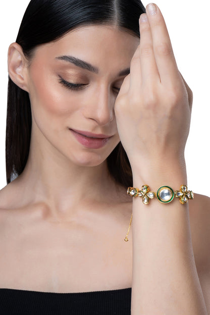 Gold Finish Kundan Polki Floral Bracelet