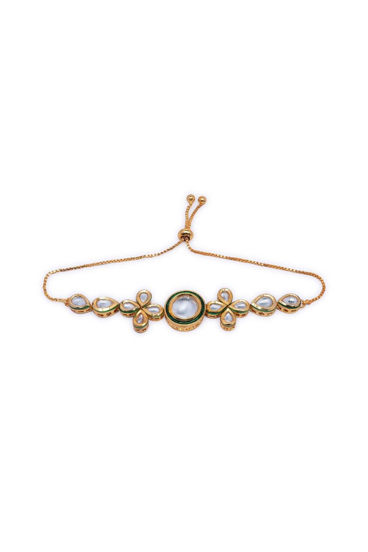 Gold Finish Kundan Polki Floral Bracelet