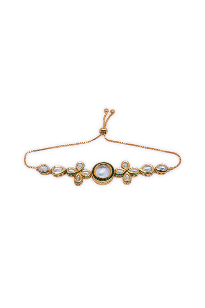 Gold Finish Kundan Polki Floral Bracelet